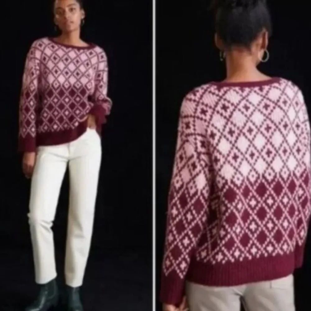 Anthropologie Maeve Sigfried wool blend crewneck argyle diamond sweater XL